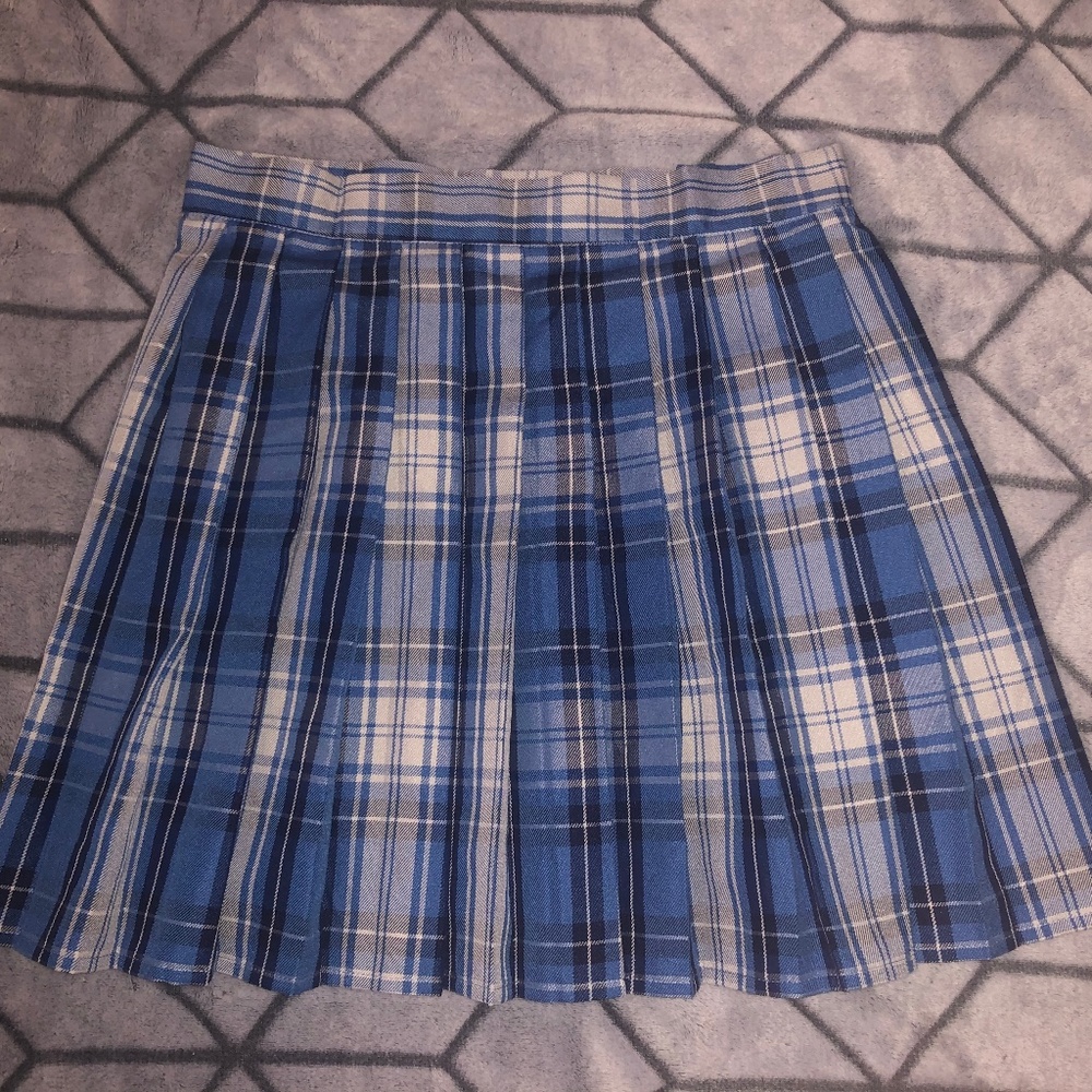 Blue Plaid Pleated Skirt
